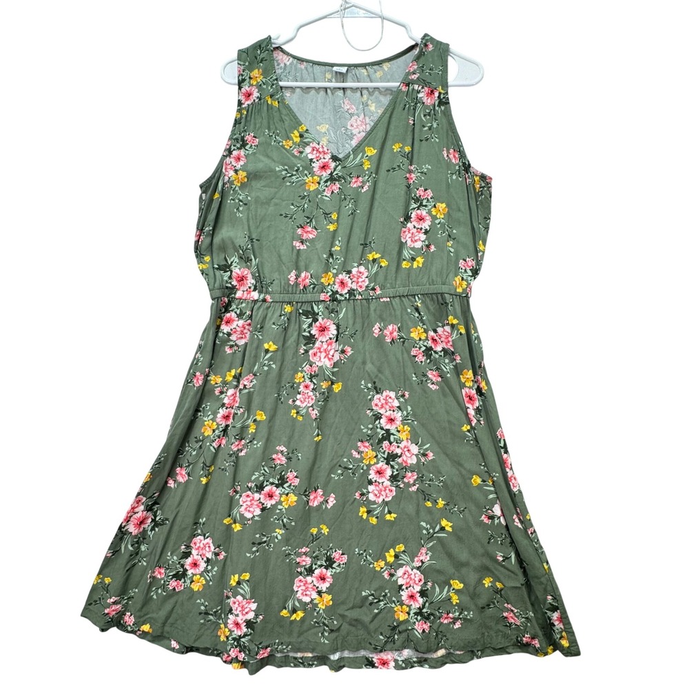 Old Navy Sleeveless Dress Womens L Green Floral Boho Summer Lightweigjt